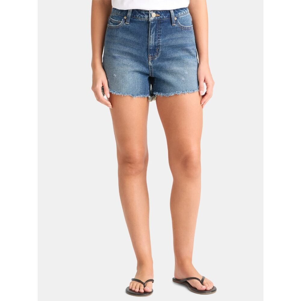 Time and Tru Women's Destructed 4" Denim Short, Size 14, Relaxed Fit, High Rise